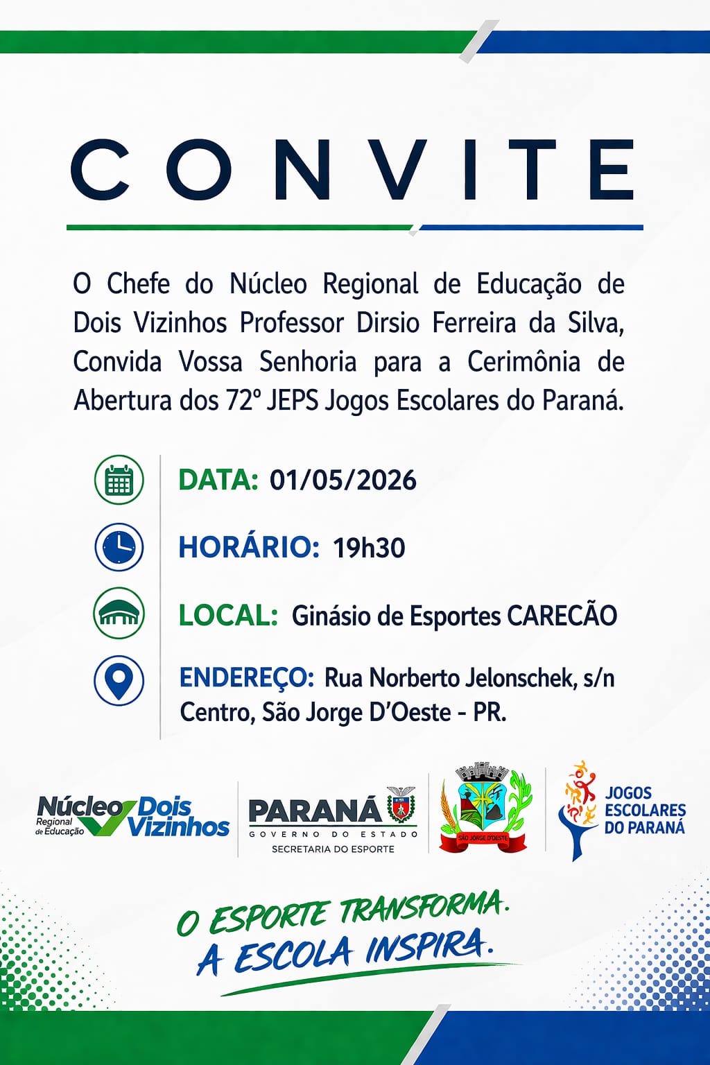 São Jorge D’Oeste sediará abertura dos 72º Jogos Escolares do Paraná