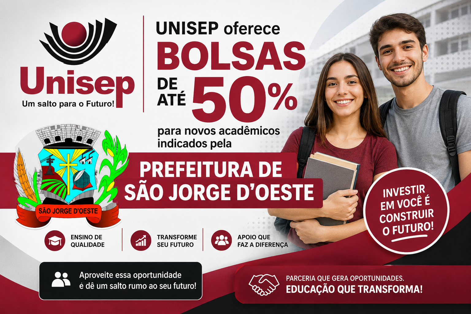 UNISEP oferece bolsas de até 50% para novos acadêmicos indicados pela Prefeitura
