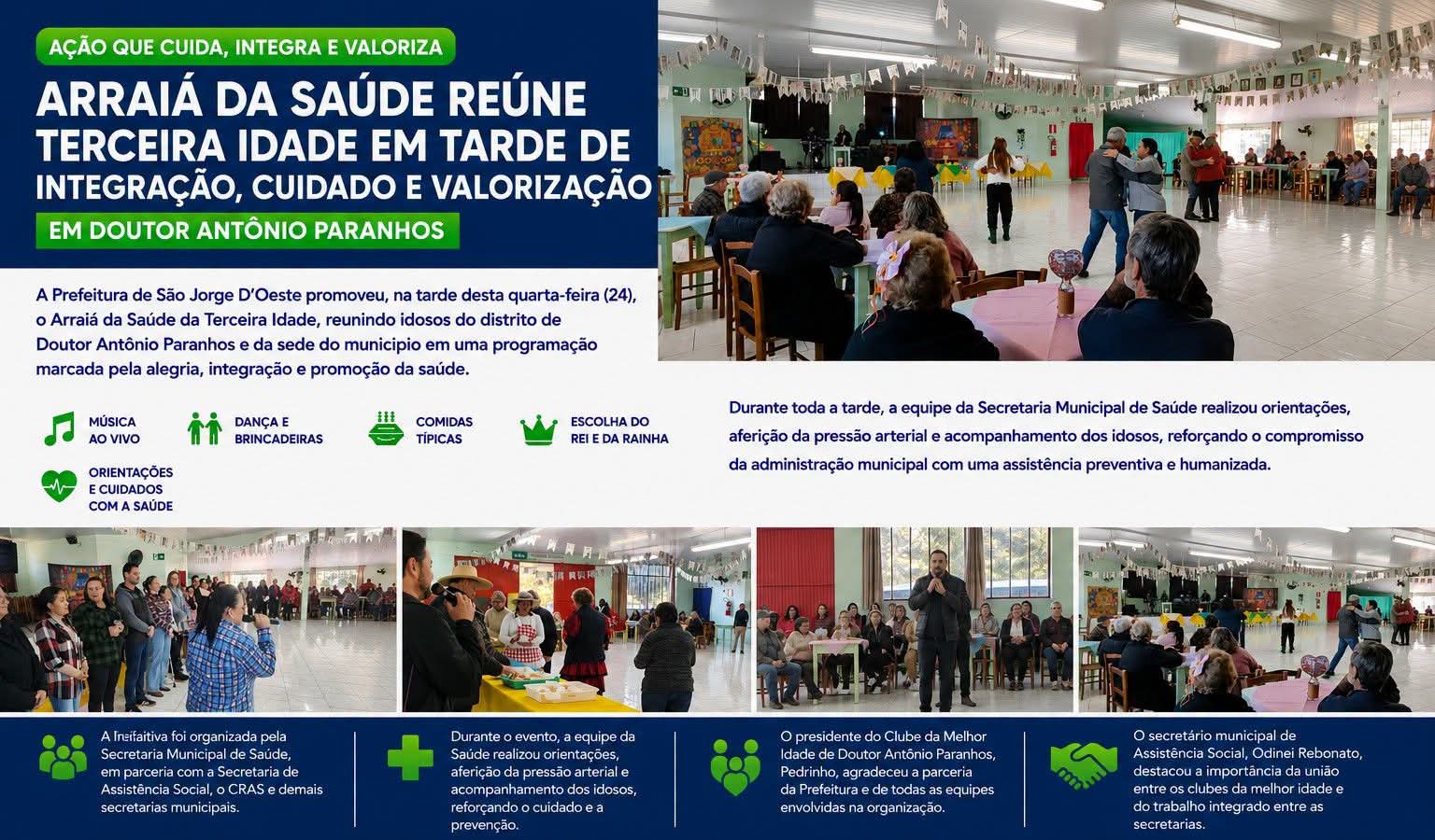 Arraiá da Saúde reúne terceira idade em tarde de integração, cuidado e valorização em Doutor Antônio Paranhos