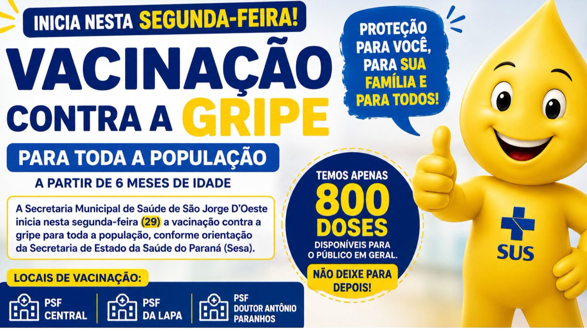 Vacinação contra a gripe para toda a população inicia nesta segunda-feira