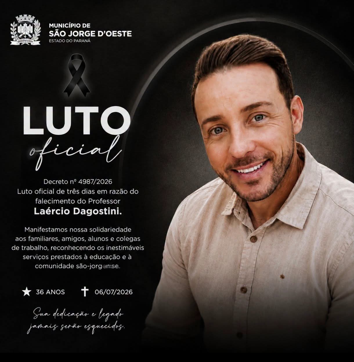 Município oficializa luto de três dias pela morte de professor Sanjorgense